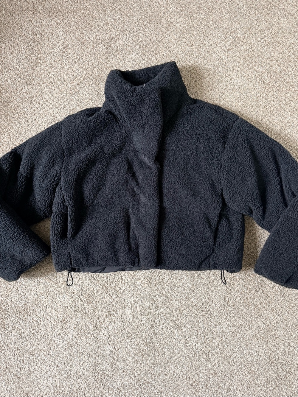 Black Sherpa Cropped Puffer Coat
